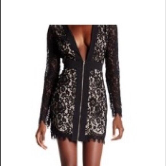 ✅L’atiste Black Lace Dress Low Cut and Zipper FRONT SIZE MEDIUM COCKTAIL WEDDING - Picture 2 of 9